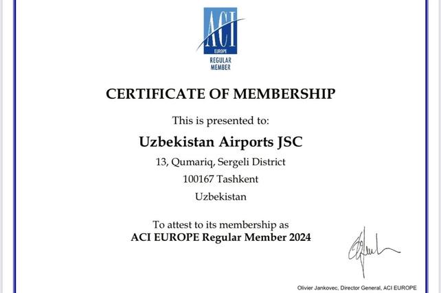 "Uzbekiston Aeroportlari" ACI Yevropaga qo'shildi.